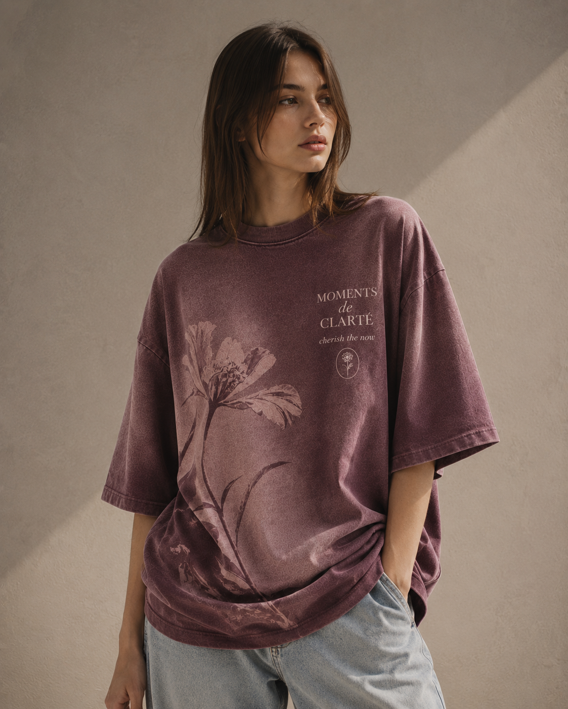 Moments de Clarté Oversized Tee – Vintage Mauve