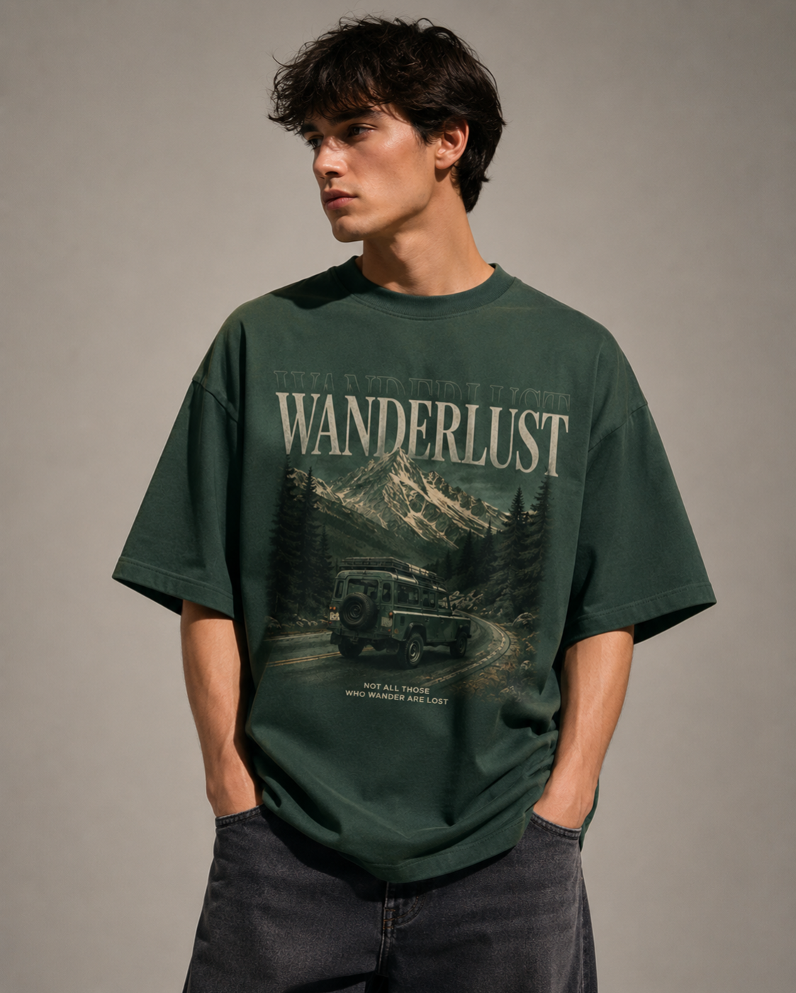 Wanderlust Oversized Tee – Forest Green
