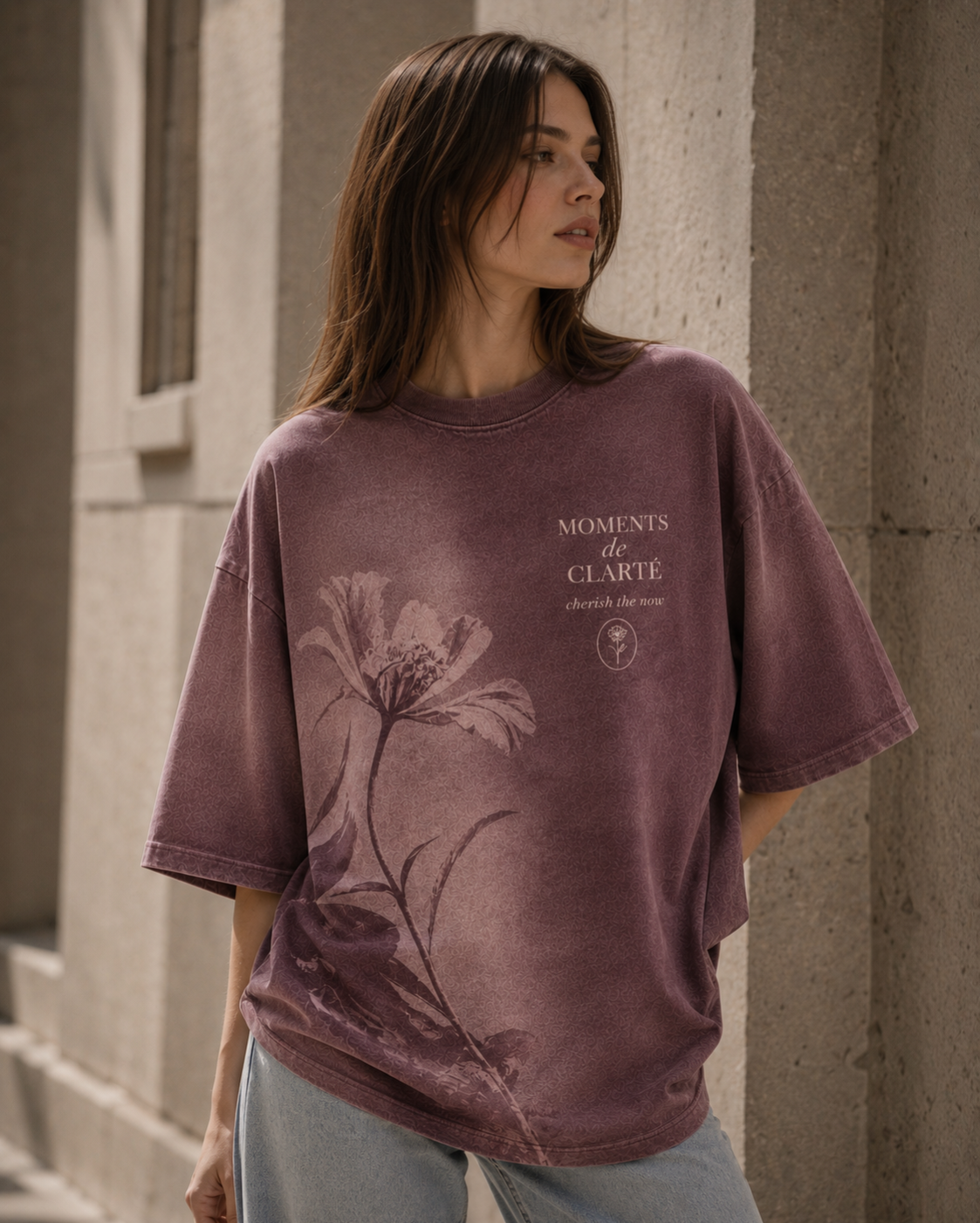 Moments de Clarté Oversized Tee – Vintage Mauve