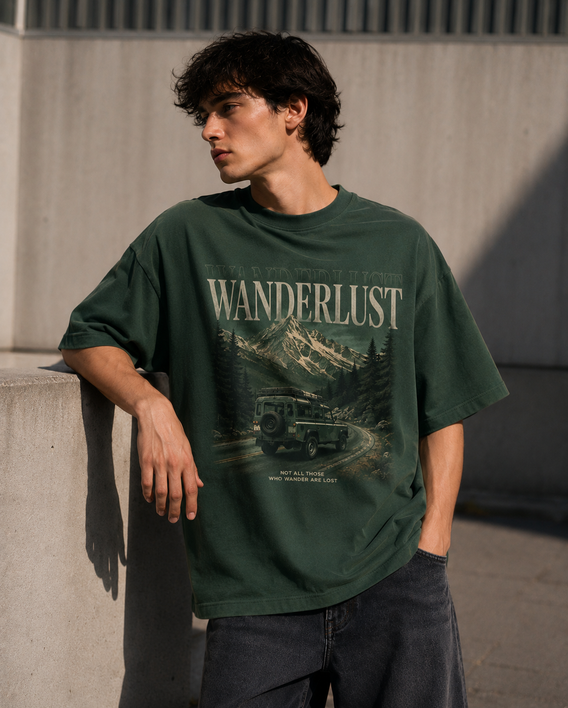 Wanderlust Oversized Tee – Forest Green