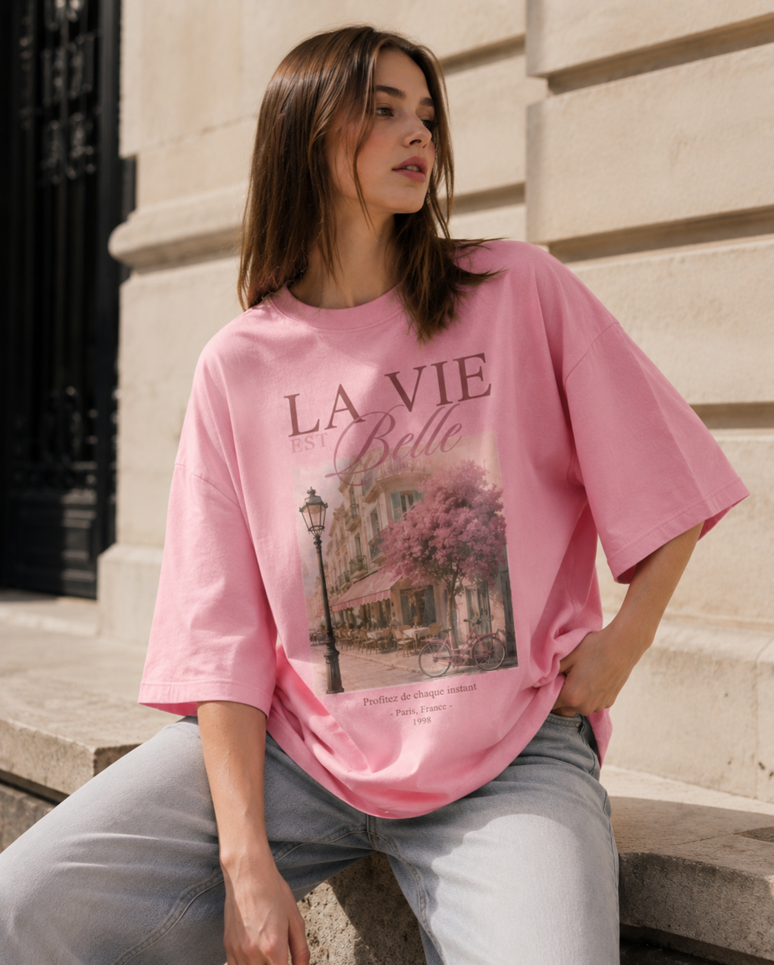 La Vie Belle Oversized Tee – Soft Blush Pink