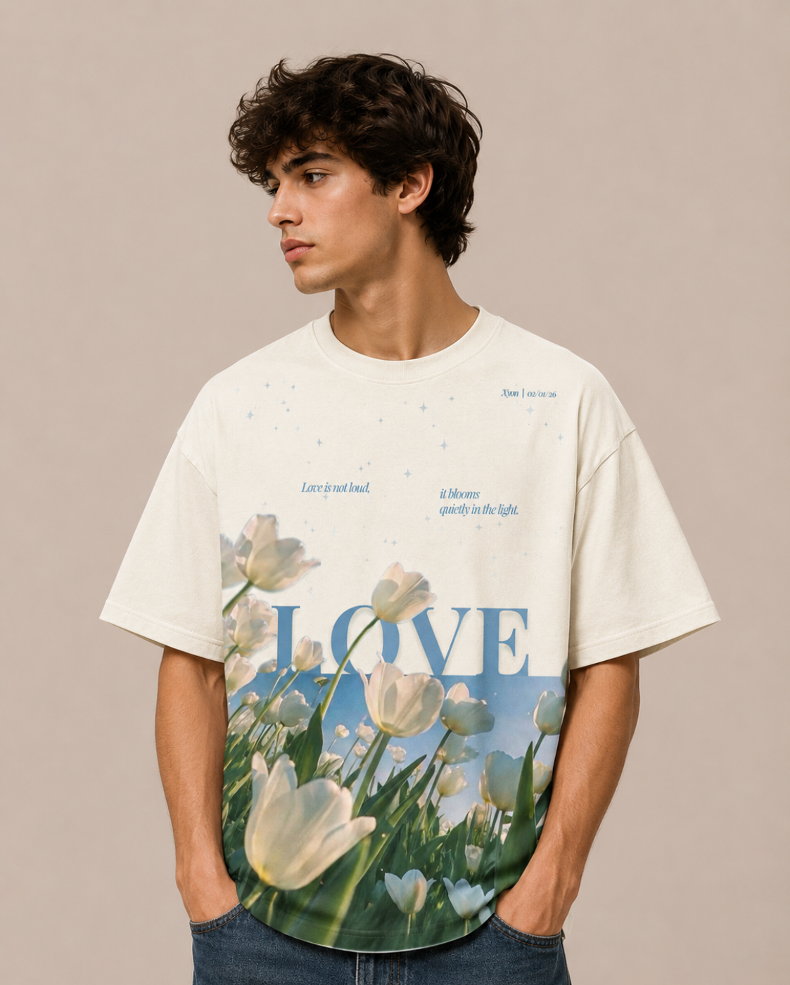 Cream floral oversized streetwear tshirt