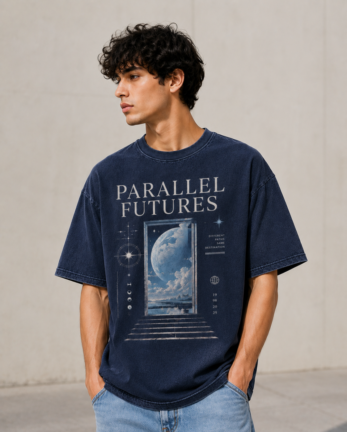 Futuristic moon artwork oversized tee