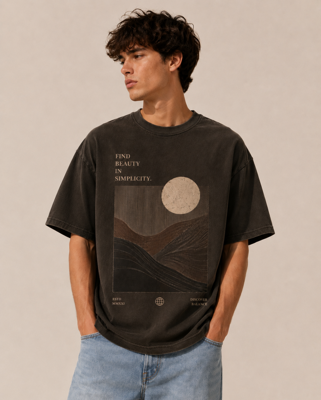Minimal moon graphic oversized streetwear tee
