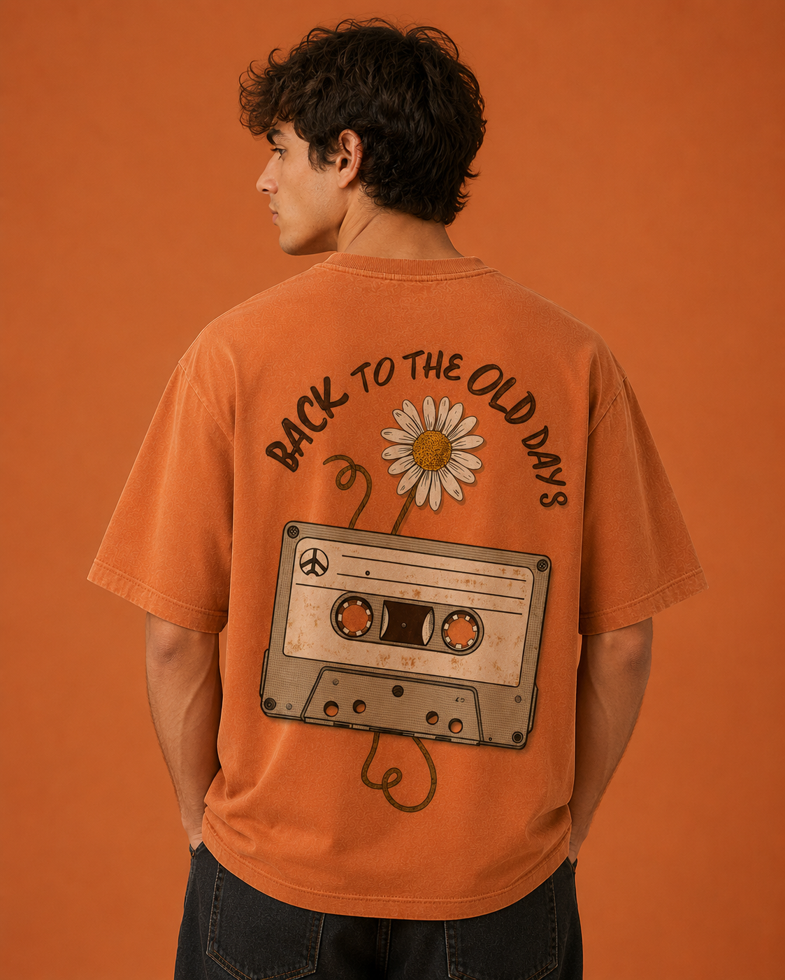 Vintage cassette graphic oversized tee back view